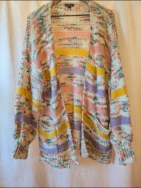 & Merci Multicolor Open Front Cardigan Sweater - Pastel Stripe